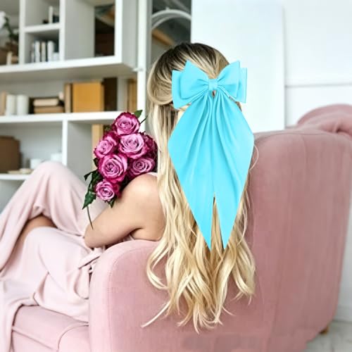 Moño para cabello satin azul grande para mujer y niñas miniatura 6