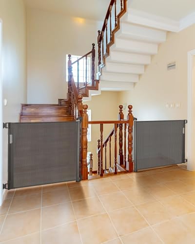 Image of (2 Pack) Retractable Baby Gate for Doorways and Stairs, Mesh Safety Gate for Pet, Indoor & Outdoor Use, One-Hand Operation, Easy Installation, 33.6 inch Tall, Expands to 55 inch Wide(Grey,33.6 inchx55 inch