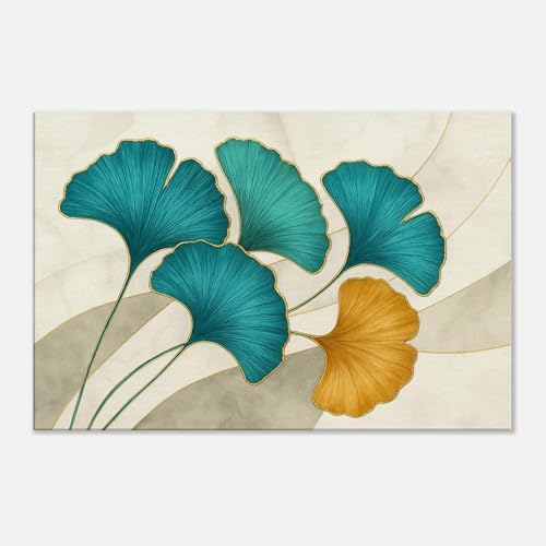 Affiches feuille de ginkgo bleu sarcelle et or CAOXTART 70x100 cm
