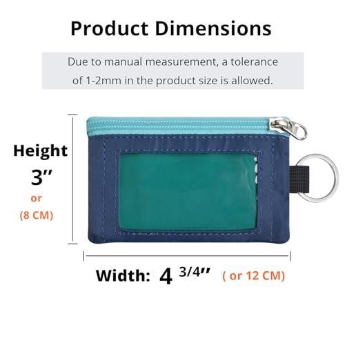 Image of RFID Blocking Travel Wallet with Adjustable Lanyard, Small Nylon Zipper Pouch and Badge Holder for ID, Credit Cards, Cash, Keys, Commuters (Turquoise+Navy)