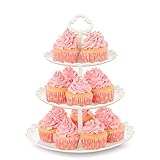 NWK Large 3-Tier Cupcake Stand 10.9Inch Plastic Serving Tray for Wedding Birthday Baby Shower Tea Thanksgiving Christmas New Year Party (White)