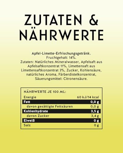 granini Fresh leichte Schorle Apfel-Limette 6x0,75l, Apfel-Limette-Erfrischungsgetränk, mit Kohlensäure, echte Früchte, wenig Kalorien, ohne Süßungsmittel, vegan