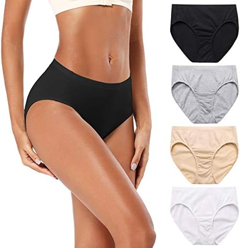 Molasus Women's 100 Cotton Underwear Soft Breathable Full Coverage Briefs Panties Ladies Underpants 4 Pack Nude
