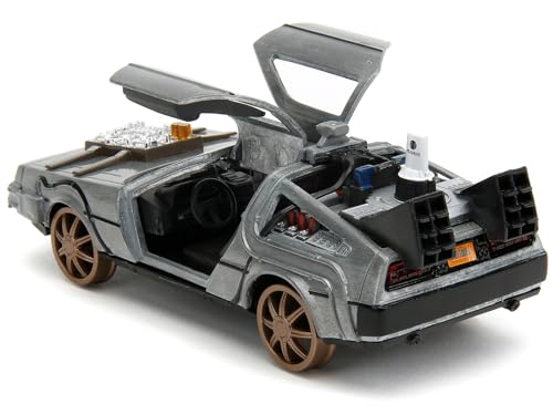 Delorean DMC (Time Machine) Versión Rueda de Tren Metal Cepillado 1:32 Modelo Diecast de Auto Película Back to The Future Parte III (1990) Serie Hollywood Rides por Jada 34786 miniatura 5