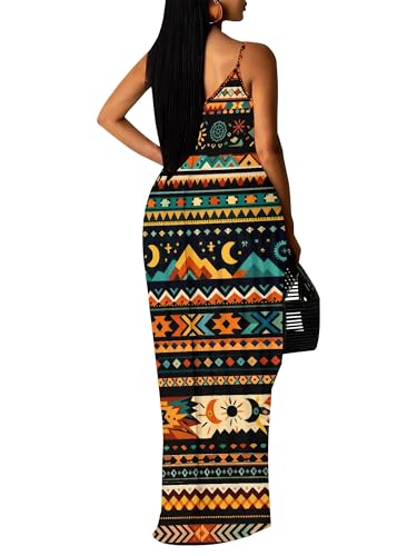 Image of Women's Summer Maxi Dress Spaghetti Strap Floral Boho Beach Long Sundress with Pockets