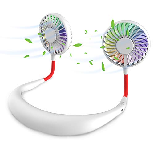 Tragbarer Ventilator, Mini USB Ventilator Hände, Wiederaufladbarer Tragbarer Nackenbügel Ventilator, Schreibtisch Ventilator, Ventilator Mit Bügel für Den Nacken, 3 Geschwindigkeiten, LED-Licht