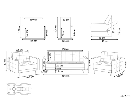Beliani Couchgarnitur Samtstoff grün 3-Sitzer Schlafsofa & 2 Sessel Modern Aberdeen – Bild 4