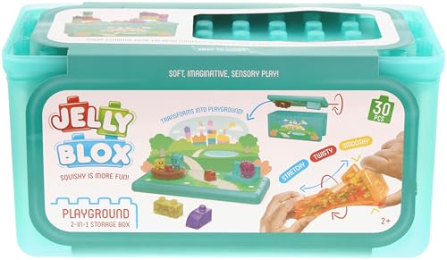 Goliath -Jelly BLOX – Playground Store & Play Set - Juego de construcción sensorial 2+ - 30 Bloques Blandos y Coloridos con Personajes y Animales - Tapa-Tablero, Caja de almacenaje - Idea Regalo