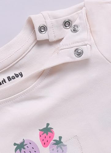 Image of Smart Baby Cotton Night Suit for Girls | Baby Girl Dress 6-12 Months Stylish | Full Sleeve Pajama Set with Strawberry Print and Aplic | Infant Nightwear & Kids Clothes