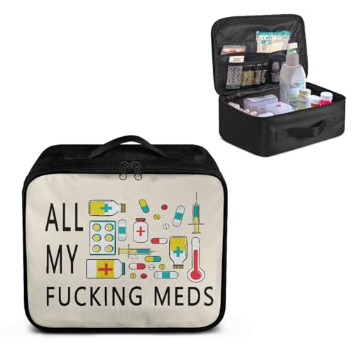 Image of Gomyblomy Travel First Aid Kit Bag Empty for Home All My Fucking Meds Print Medical Bag Portable Emergency Kit Large Capacity Storage Pouch for First Aid Supplies for Doctors Nurse