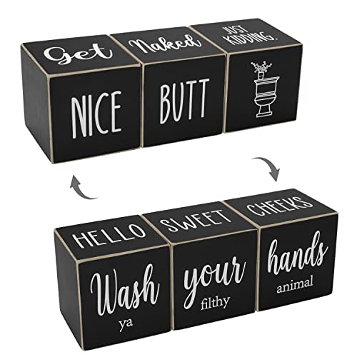 Farmhouse Black Bathroom Decor, 4-Sided Sign - Nice Butt&Get Naked&Hello