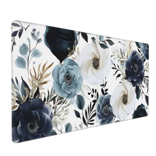 35.4 x 15.7 in, XXL Large Mouse Pad for Desk, Extended Keyboard Mouse Mat for Computer Office, Big Laptop Mouse pad, Gaming Pc-Boho Navy Blue Peony Florals