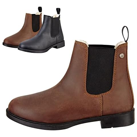 SUEDWIND FOOTWEAR© Chelsea Boot »Nova Jodhpur Winter« | Bequeme Stiefelette aus Echtleder | Schuh Schlupf Stiefel in Waxy-Oily Rindsleder | Robuste Gummisohle | Teddyfell | Braun 40 Cover