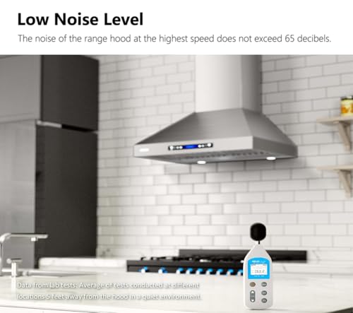 Image of 30 inch Wall Mount Range Hood, 900 CFM Powerful Suction, Gesture Sensing & Touch Control, 4-Speed Fan, Adjustable LED Lights, Stainless Steel, Ducted /Ductless Convertible