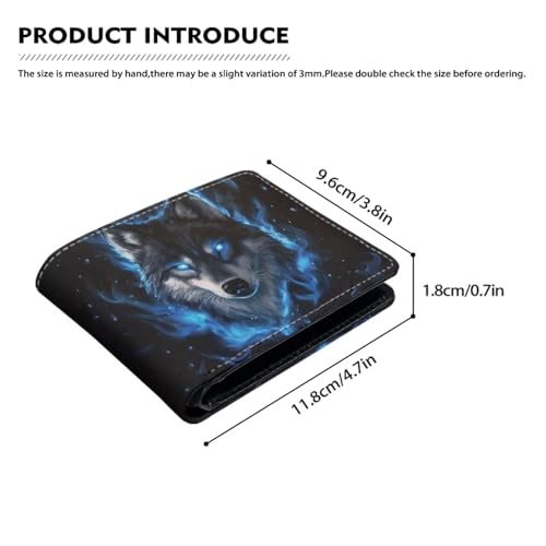 Image of Coldinair Wolf Blue Fire Flame Wallet for Teen Boys Kids Bifold Wallet Purse Leather Credit Card Cash Id Holder Cool Slim Bifold Small Coin Purses