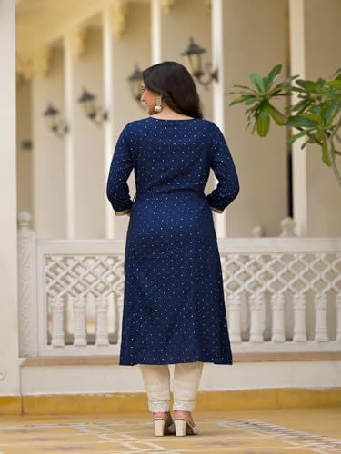 Image of Juniper Blue Solid Rayon Kurta with Sequins & Doris for Women and Girls