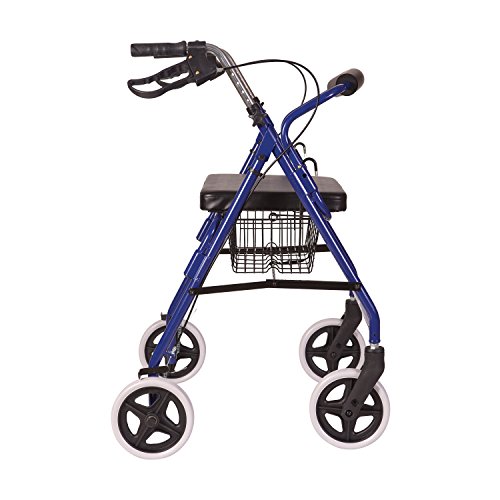 DMI Rollator Walker with Extra Wide Seat and Backrest, Adjustable Handle Height, Removable Storage Basket and a Durable Lightweight Frame That Easily Folds While Supporting up to 375 pounds, Blue