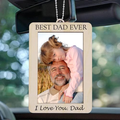 Christmas Ornaments Fathers Day Birthday Gifts from Daughter Son Personalized Dad Gifts Car Hanging Picture Frame Wooden Photo Holder Rear View Mirror Accessories Decor Ideas for Dads