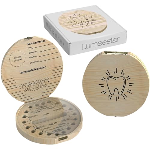 LumeeStar® Zahndose Milchzähne mit Namen zum Aufstellen | Zahnbox für Milchzähne Junge & Mädchen mit Display Funktion | Erinnerungsbox Baby Geschenke zur Geburt | Holz