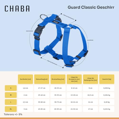 Chaba Guard Hundegeschirr für kleine und mittelgroße Hunde mit Kontrolle, Anti-Zug & Würgen, Verstellbar, Bequem und Leicht, Classic Step-in Brustgeschirr, Dog Harness, Größe M, BLAU