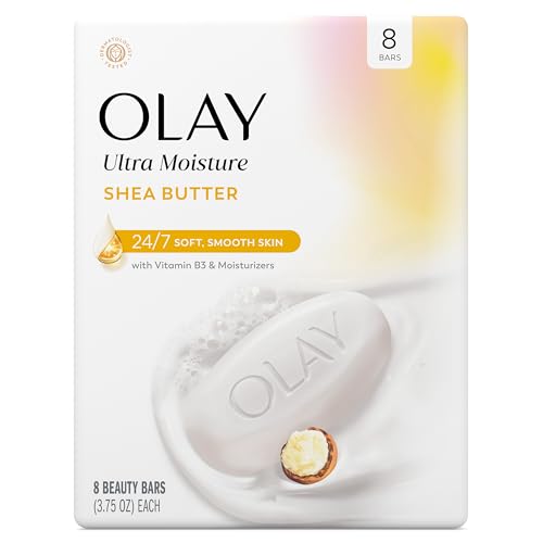 Image of Olay Beauty Bar, Ultra Moisture,10x More Moisturizers, 24 /7 Soft & Smooth Skin, Gentle Cleanse on Face & Body, Vitamin B3 Complex, For All Skin Types, Shea Butter Scent, 3.75 oz, (Pack of 8)