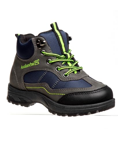 Avalanche Boys Hiking Boots Outdoor Trekking Walking Climbing Work Boots Lace Up Ankle High- Navy Grey Size 4 Big Kid