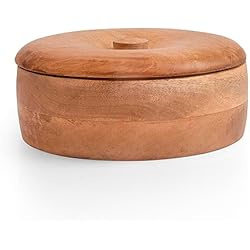 Cacerola Para Panqueques Cesta calentadora de tortilla mexicana hecha a mano de madera india Chapati Roti, caja para panqueques, cacerola caliente con tapa, decoración del hogar, cocina, comedor, marrón natural, 22 x 7 cm