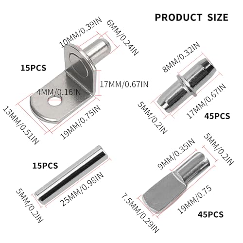 zrfgbxim 120 Stück Regalbodenträger, 5mm 6mm Bodenträger für Einlegeböden Kleiderschrank, 4 Stile Metall Einlegeboden Halter für Schränke Bücherregal Küchenschrank Schrankbretter Halter