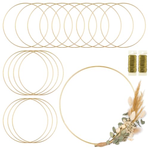 16 Pack Foral Hoop 16 Inches Metal Rings for Crafts Macrame Rings Hoop Wreath Dream Catcher Rings DIY Wreath Candle Rings Wreaths Craft Hoops, Gold by MJRASG - Used condition - US$27.04