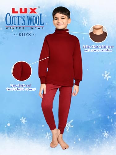 Image of Lux Cott's Wool Boys High-Neck Full Sleeves Thermal Top | High Neck Thermal Top for Boys | Pack of 2
