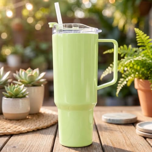 Image of 1800ML Large Plastic Tumbler with Handle & Straw | BPA-Free Reusable Water Bottle with Flip Lid | Leakproof Travel Mug for Gym, Office, College, Car, Outdoor & Daily Hydration Needs. (Mint Green)