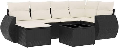 Miniatura 2 de 7-Piece Garden Sofa Set with Black Synthetic Rattan and Cream White Cushions, Modular Outdoor Furniture for Patio Seating Arrangement, Durable