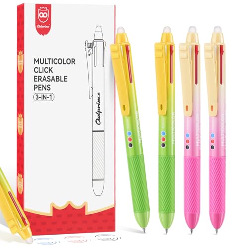 Owlprince Erasable Ballpoint Pen, 3 Colors Erasable Pens 4-Pack, Make