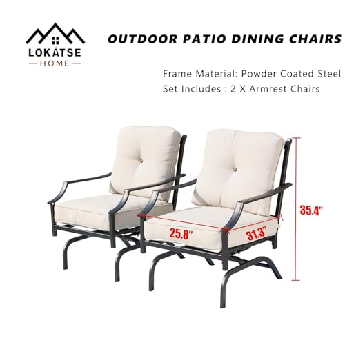 Image of LOKATSE HOME 2 Pieces Outdoor Conversation Furniture Patio Bistro Armchair Set Metal Single Dining Chairs with Cushion, Beige, 2 Chairs