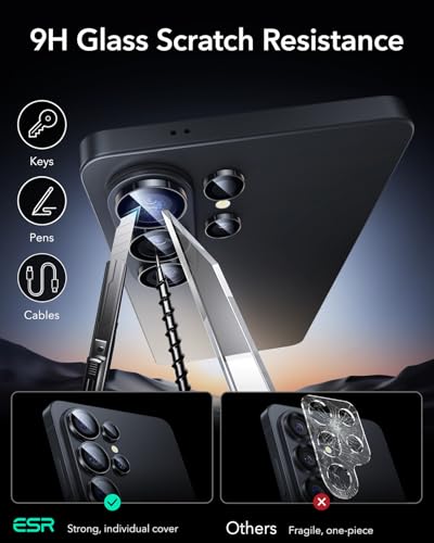 Image of ESR for Samsung Galaxy S22 Ultra Camera Lens Protector, Individual Lens Protectors, Ultra-Thin Tempered Glass with Aluminum Edging, Case Friendly, 5 Set, Black