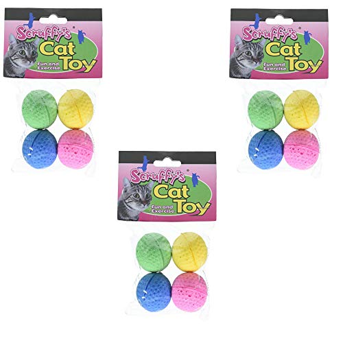 Boss Pet 04467 Scruff's Colorful Kitty Springy Foam Sponge Balls, 4/Pack, 3 Pack