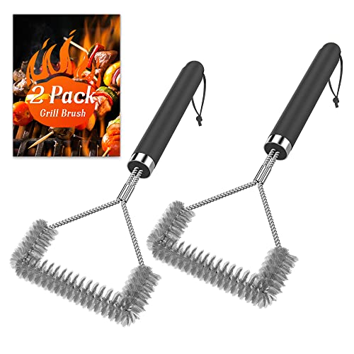 [2 Pack] Grillbürsten, 31.5cm Grill Reinigungsbürste mit Extra Langer Edelstahl Borsten und Wärmeisolierung Griff, für Gasgrill, Holzkohlegrill, Kugelgrill, Elektrogrill und Grillrost