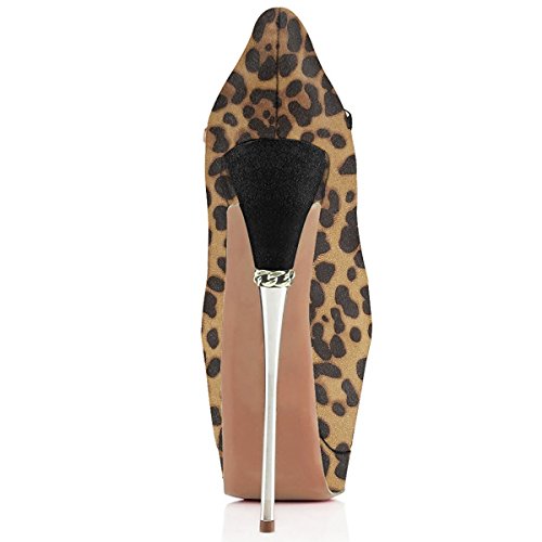 YDN Women's Peep Toe Sky High Heels Platform Pumps Ankle Straps Shoes Metal Stilettos Size 4-15 US4