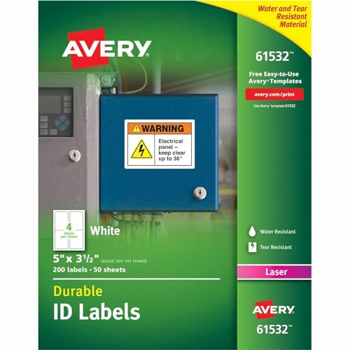 Etiquetas Avery 61532 blancas y duraderas para una rotulación clara y resistente