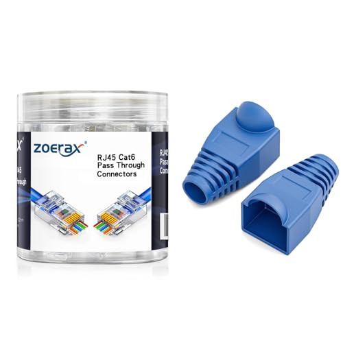 ZOERAX 100 Pack RJ45 Cat6 Pass Through Connector RJ45 Modular Plugs with Rj45 Strain Relief Boots