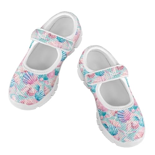 JoyLamoria Pink Shell Print Toddler Girls Ballet Flats Shoes Princess Birthday Mary Jane Shoes for Kids Slip on Sneakers Size 11-2.52