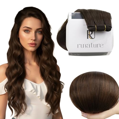 RUNATURE Extension Cheveux Naturel Tissage Lisse Brun 30cm 70g Court Extension Cheveux #4