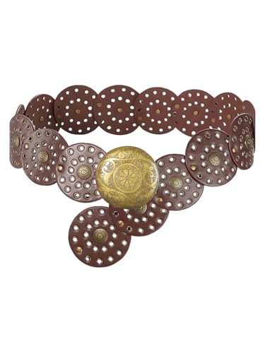 Wide Disc Belt for Women Vintage Boho Concho Leather Hollow Belt Western Waist Belt