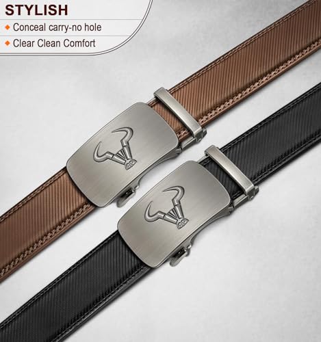Image of BULLIANT Men belt 2Pack,Leather Ratchet Belt for Gift Men Dress Casual Jeans 1 3 /8 inch,Cut for Fit