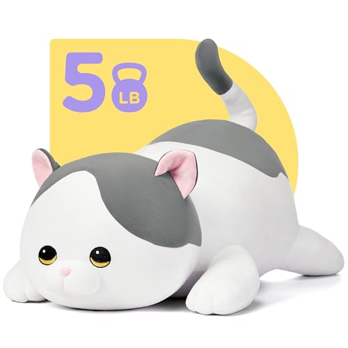 IKASA 5lbs Gray Cat Weighted Stuffed Animal Plush Toy,24 inches Kitten