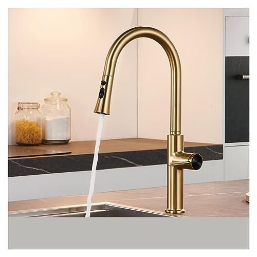 Robinet de cuisine double commande eau chaude froide en or brossé - 2