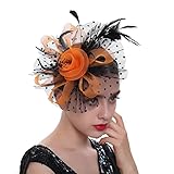 Bniksok Halloween Fascinators Black Orange for Women Tea Party Veil Flowers Headband Hair Clip Hat Lady Cocktail Church Wedding