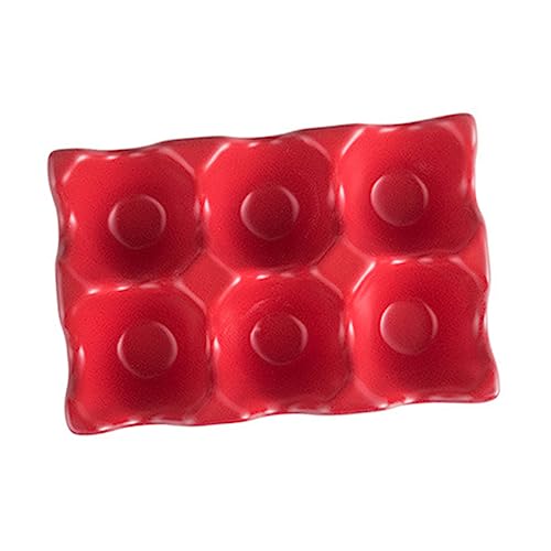 JEWEDECO Boîte à Œufs en Céramique Antidérapante 6 Compartiments Rouge, Plateau de Conservation Résistant aux Chocs pour Réfrigérateur, Support Pratique pour Rangement la Cuisine
