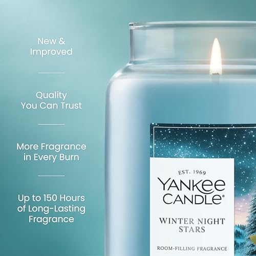 Yankee Candle Large Jar Scented Candle with up to 150 Hour Burn Time, Premium Plant Wax Blend for Consistent Burn, 22 oz Jar Candle with Room Filling Fragrance, Winter Night Stars