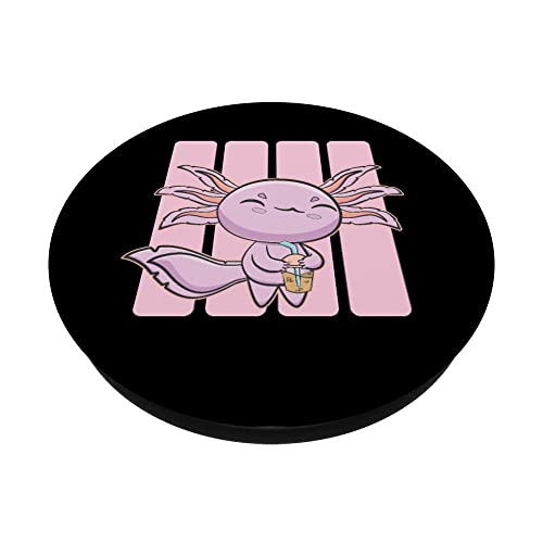 Pink Axolotl Boba Cute Anime Pastel Goth Nu Pearl Bubble Tea PopSockets Swappable PopGrip, Black - Image 2